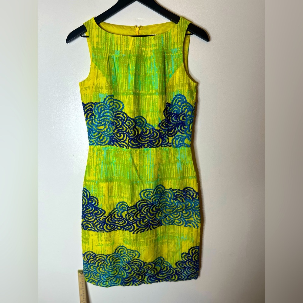 Anthropologie Tabitha Azure Scroll Dress Women 2 Embroidered